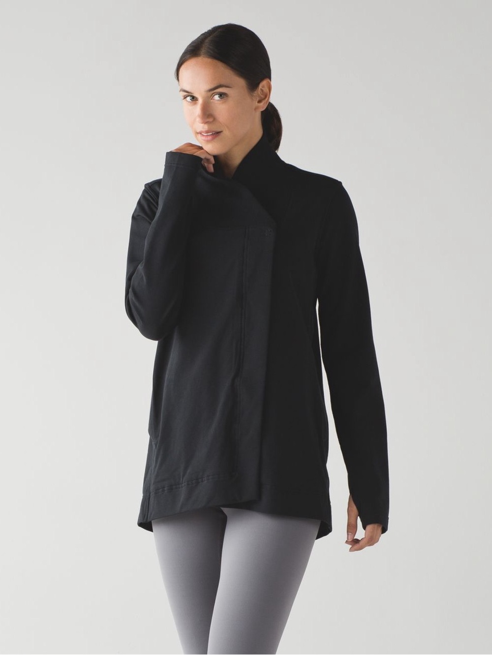 Lululemon Belle Wrap Jacket Black Snap Front Inverted Back Pleat 8